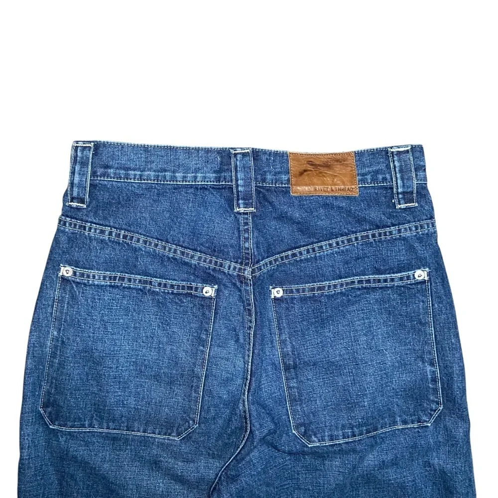 Rivet And Thread  High-Rise Relaxed Straight Jeans Dark Blue Pockets - Picture 6 of 10